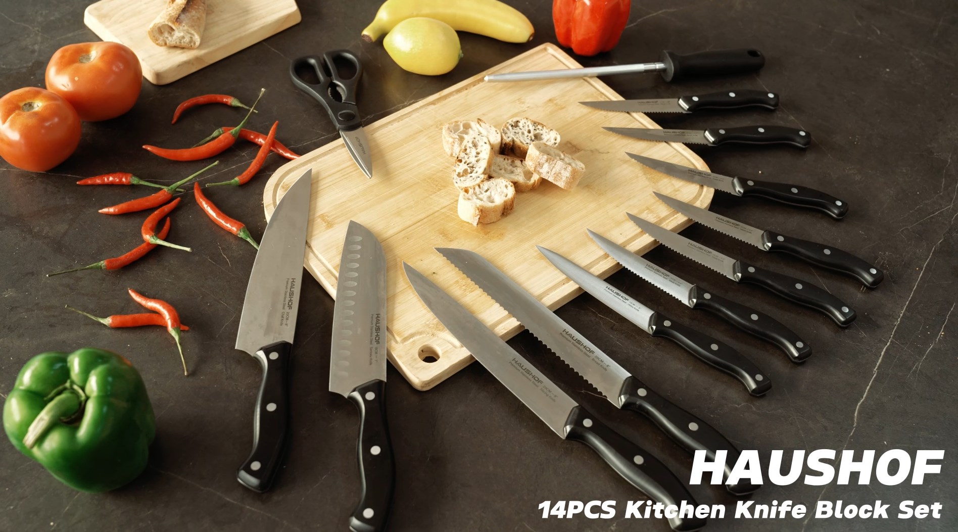 Amazon.com: HAUSHOF 14 PCS Kitchen Knife Set With Block Wooden